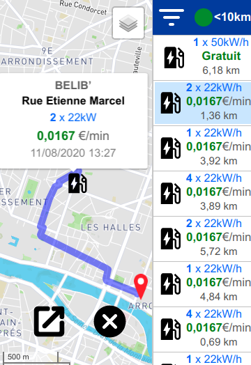 Bornes de recharge électriques à proximité triés par puissance de charge