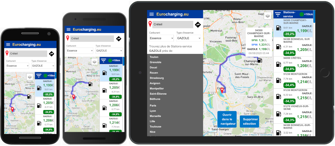 Eurocharging est compatible avec tous les types de résolution d'écran et de navigateurs